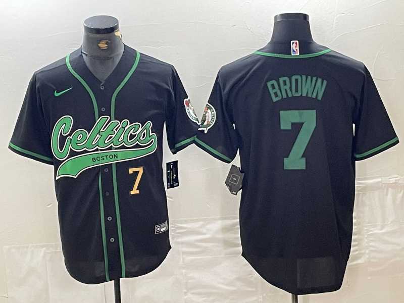 Mens Boston Celtics #7 Jaylen Brown Number Black Cool Base Stitched Baseball Jersey->boston celtics->NBA Jersey
